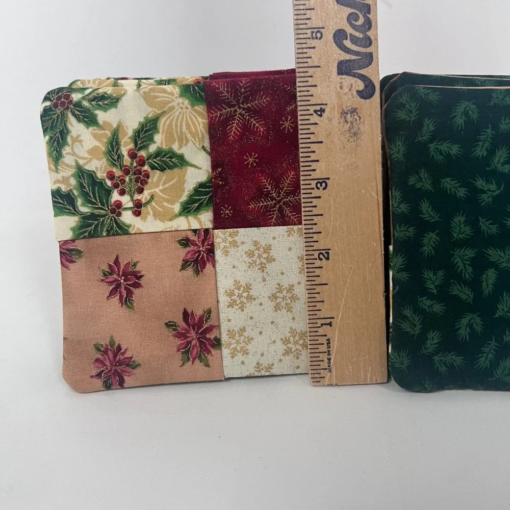 Handmade Christmas Patchwork Coasters Set of‎ 4 Poinsettia Holly Snowflake